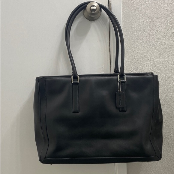Coach Black Leather Handbag with Silver Accents